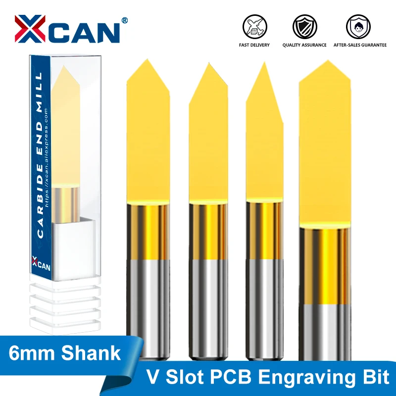 XCAN V Shape PCB Engraving Bit 6mm Shank PCB 3D Carving Bit Carbide End Mill CNC Router Bit Milling Tools Milling Cutter