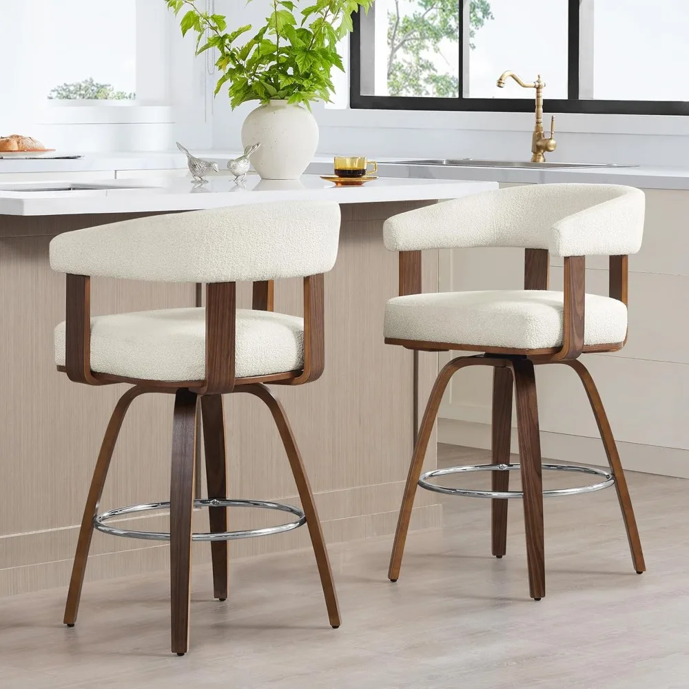

Swivel Counter Height Barstools Set of 2, FSC Certified Polyester Upholstered Bar Stools with Back and Armrest for Kitchen