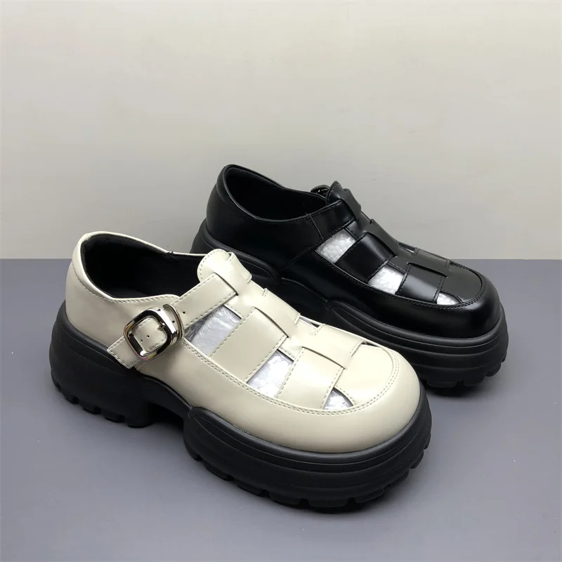 Leather Roman Sle Platform Sandals Women's Summer Lightweight Faionable Versatile Outdoor Slippers Bule Strap Sandals