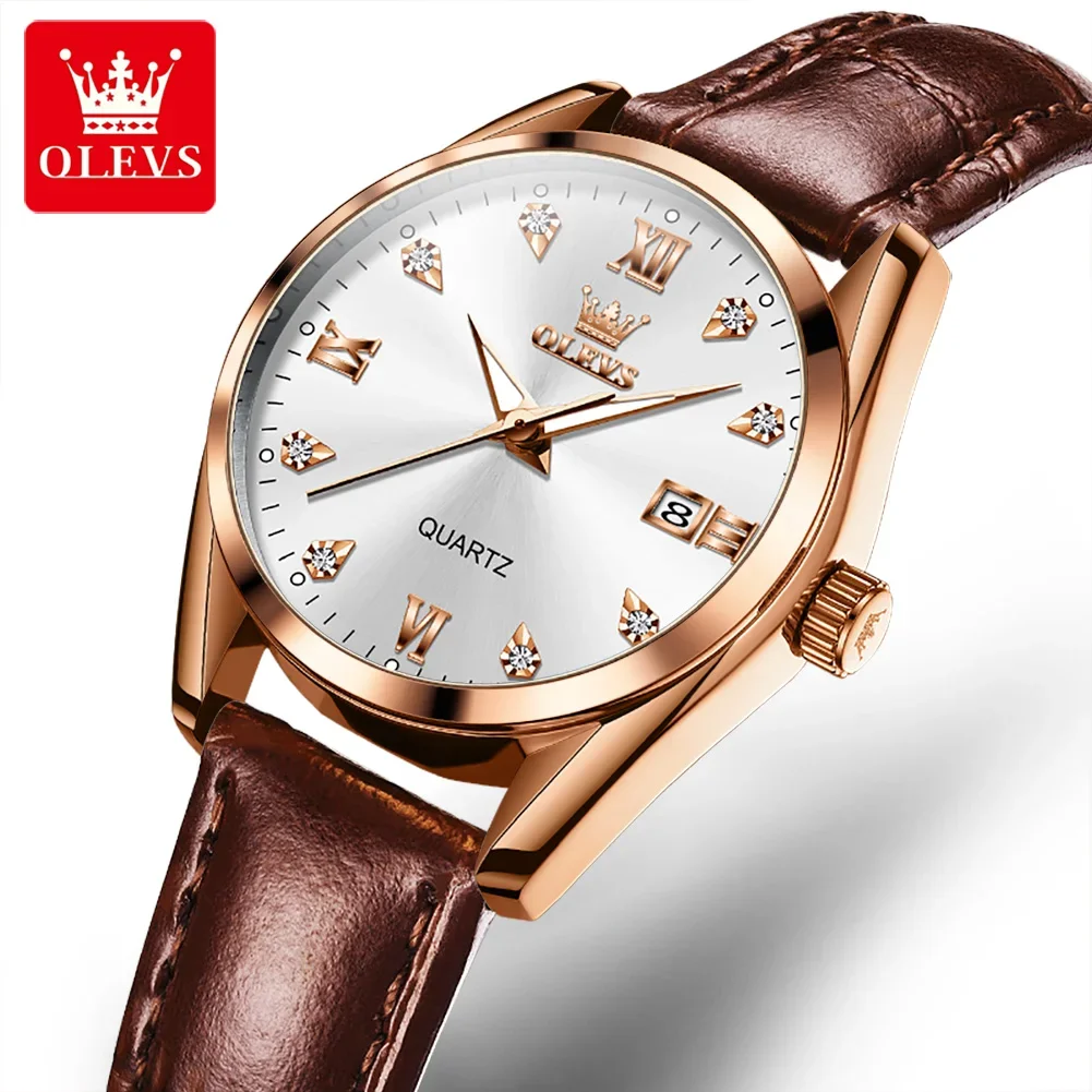 OLEVS Watch for Women Date Calendar Simple Dial Luxury Leather Strap Waterproof Luminous Elegant Women\'s Wristwatch Reloj Mujer