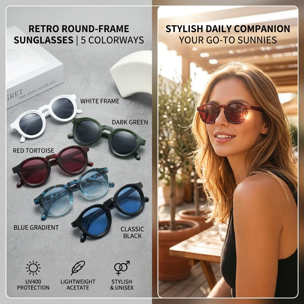 Retro Round Sunglasses Men Women Vintage Small Circle Sun Glasses Fashion Colorful Lens Eyewear UV400 Outdoor Streetwear Shades
