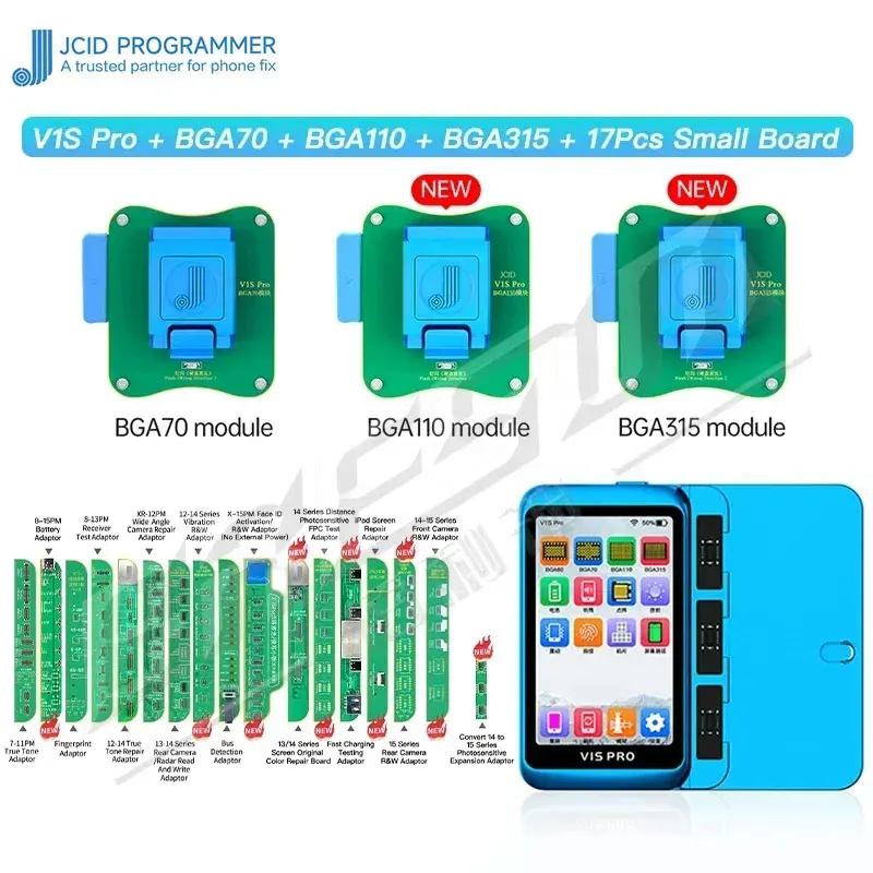 JCID V1S PRO Programmer with BGA315 BGA110 BGA70 BGA60 Socket for iPhone 6-15 Nand Flash Read Write &Format/Screen True Tone Fix