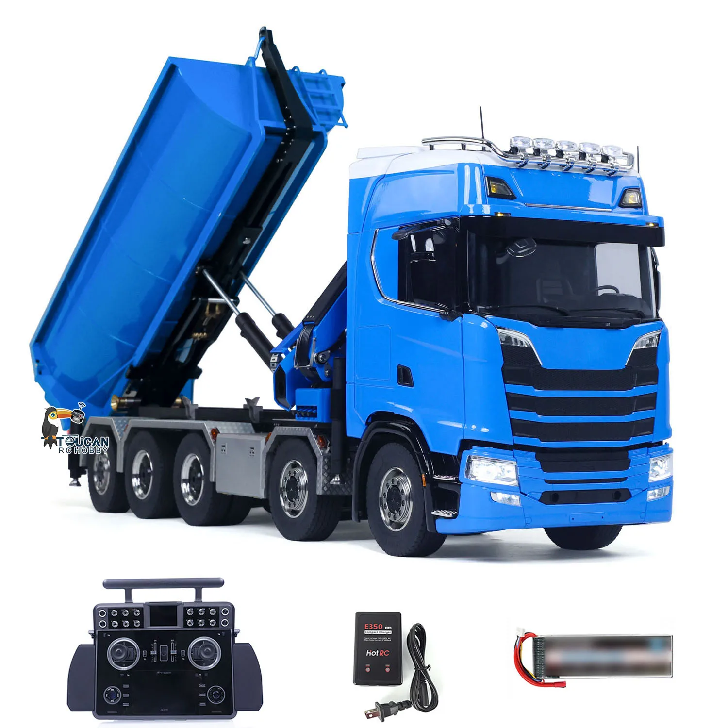 Toy Car 10x10 RC Hydraulic Crane Dump Truck 1/14 Metal Chassis Rail Full Tipper 770S Differential Lock Rear Steering Axle Model