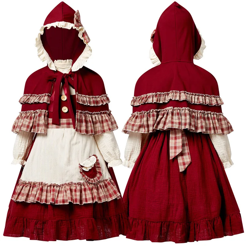 Carnaval Halloween Kleine Rode Kap Voor Kind Kostuum Deluxe Lolita Prairie Meisje Manor Outfit Cosplay Fancy Party Jurk