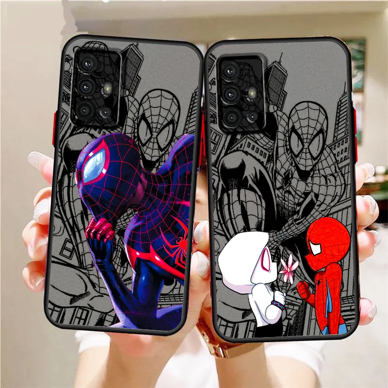 

Marvel Spider-Man Cartoon Frosted Translucent For Samsung A53 A52 A33 A32 A51 A71 A21S A13 A73 A50 A22 A12 5G Cover Capa Fundas