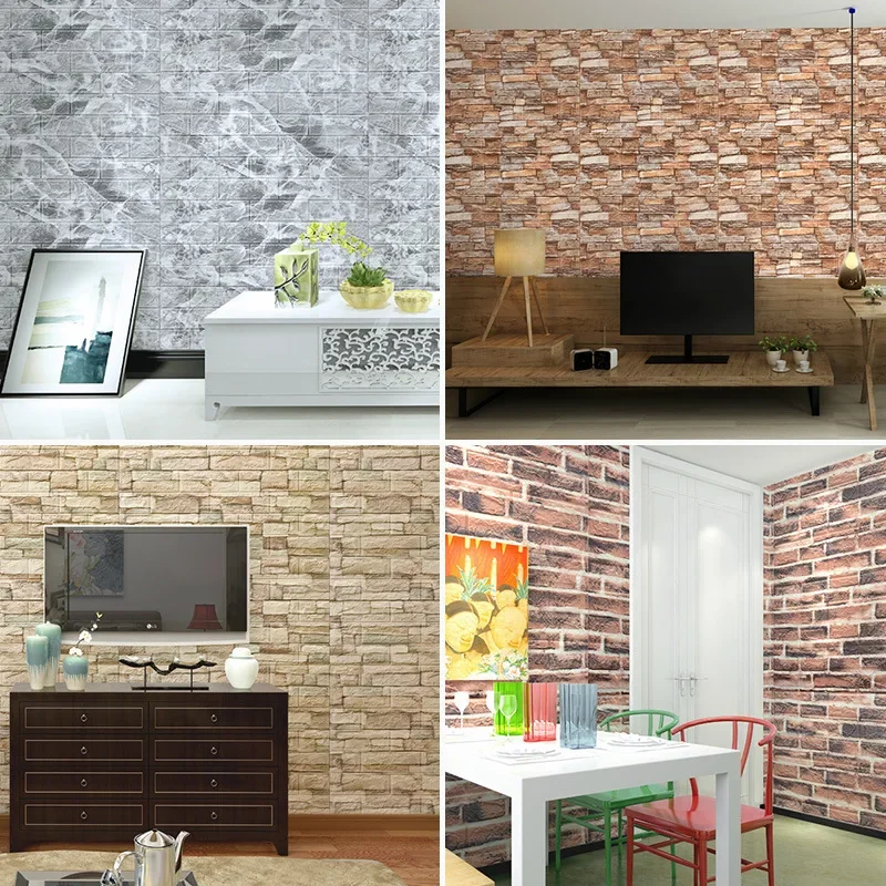 20pcs 3D Wall Decal Wallpaper Living Room Bedroom TV Backdrop Decor XPE Foam Waterproof Wall Sticker Self Adhesive Brick Sticker