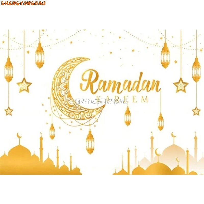 Mubarak Party Decorations Happy EID Ramadan Festivals Photography Backdrops Meczet Moon Lantern Home Decoration Background SS-01