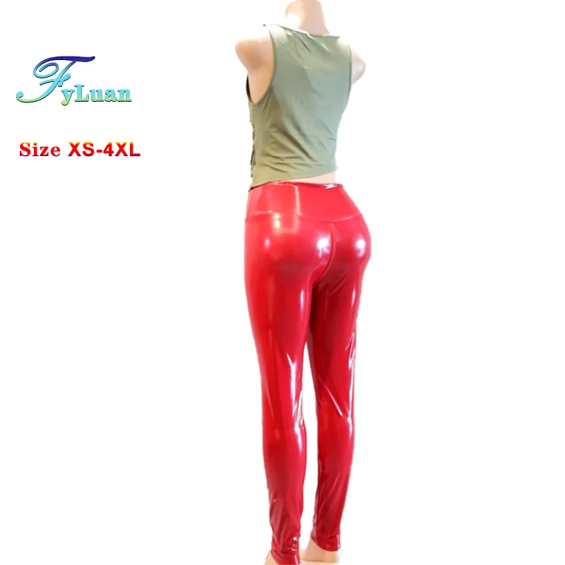 Double Zipper Open Crotch Pants,Women's High Waist Skinny Leggings,Leather Clubwear, Pole Dance Costume Ankle-Length Trousers