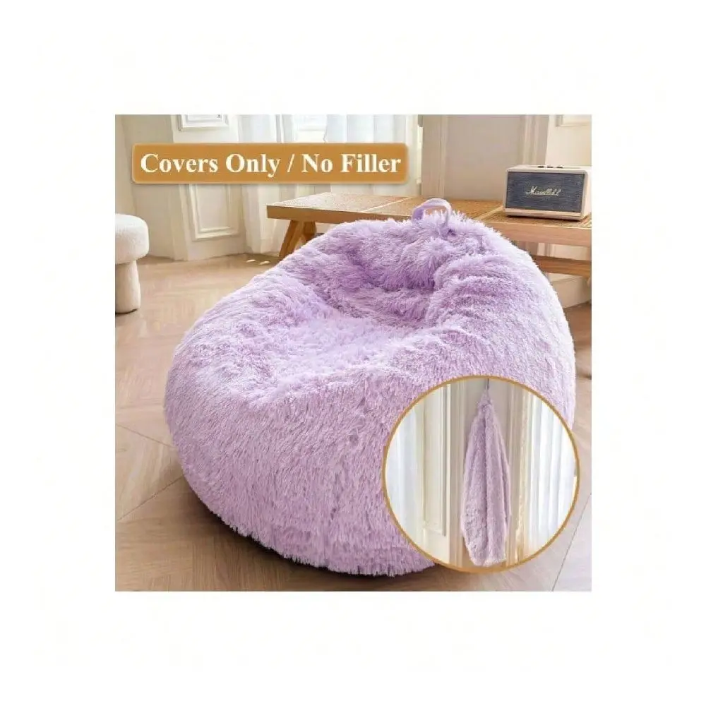 Plush Bean Bag Chair Cover Filling Not Included Washable, UltraSoft Faux Fur Storage Bean Bag Cover Large, Fluffy Bean Bag Chai