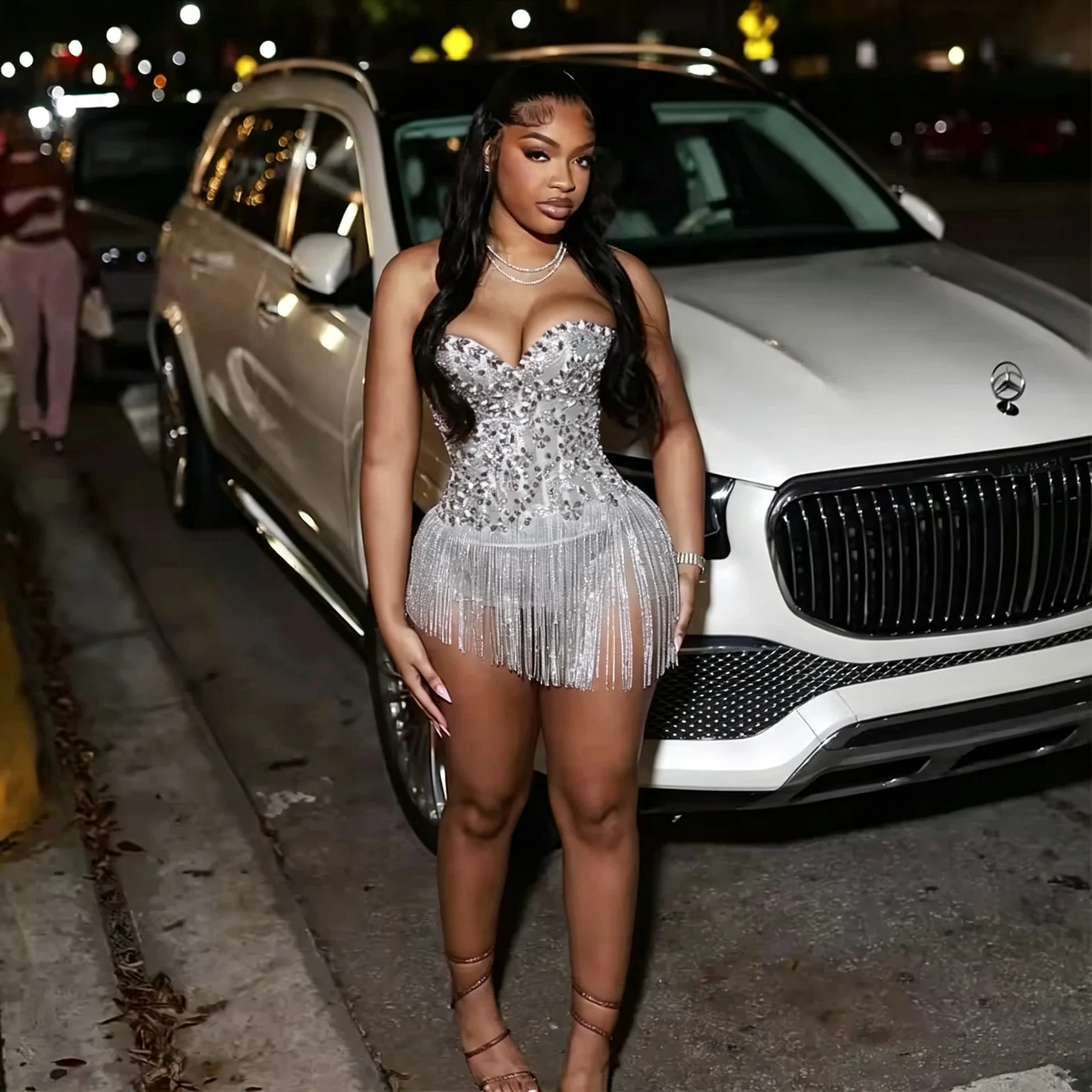 Luxury Short Party Dress for Black Girl Sweetheart Corset Mini Crystal Tassel Beads Night Birthday Wedding Cocktail Dress Custom view 6