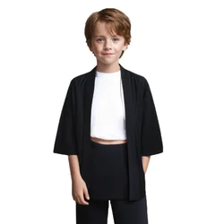 Kids Solid Color Japanese Kimono Summer 3/4 Sleeve Simple Style Asian Traditional Costume Casual Boy Girl Haori Cardigan Coat