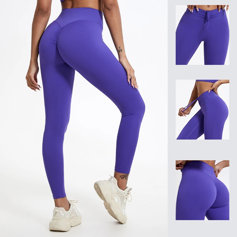 Higher Quality Drawstring Yoga Pants High Waist Tights Female Push Up Sports Leggings Women Breathable Train Gym Leggings Woman