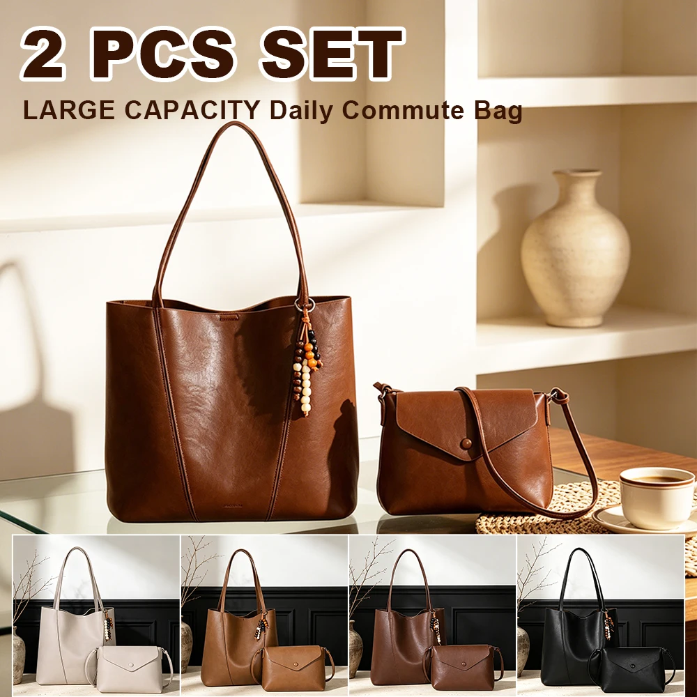 

Large Capacity Tote Bag Women Vintage PU Leather Shoulder Bag Casual Commute Underarm Purse Fashion Female Clutch for Trave