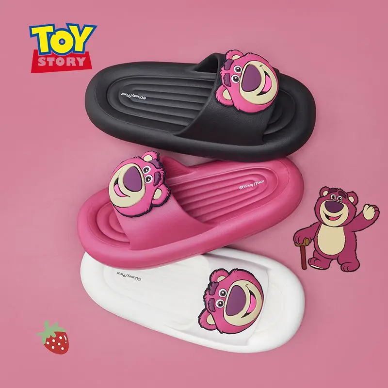 2024 new Lotso strawberry bear black white pink Sandals Slippers For Women's Summer Cute Outerwear Thick Home shoes