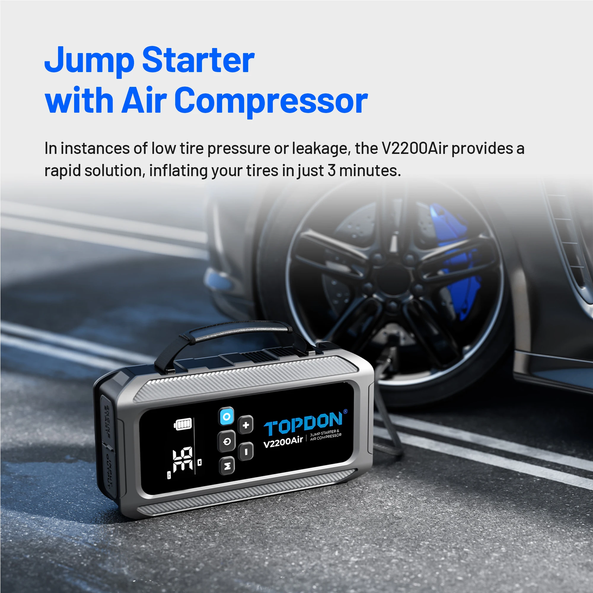 TOPDON V2200 Air 2-in 1 Jump Starter and Tire Inflator Portable Battery Booster Super Capacitor PD45W Jump Starter with Air Pump