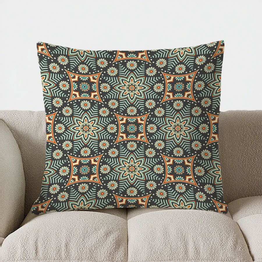 Ornate Geometric Pattern Double-sided Printed pillow cover Short plush Suitable living rooms bedrooms sofas throw cushion cover