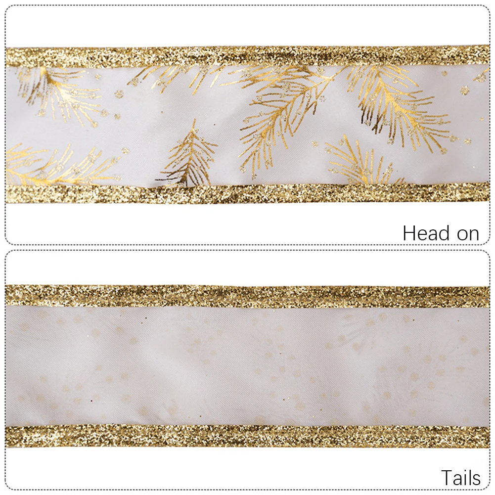 Christmas Wired Ribbons Delicate Gold Leaves Pattern Ribbons Gift Wrap Bow Handmade DIY Craft Christmas Wedding Party Decoration