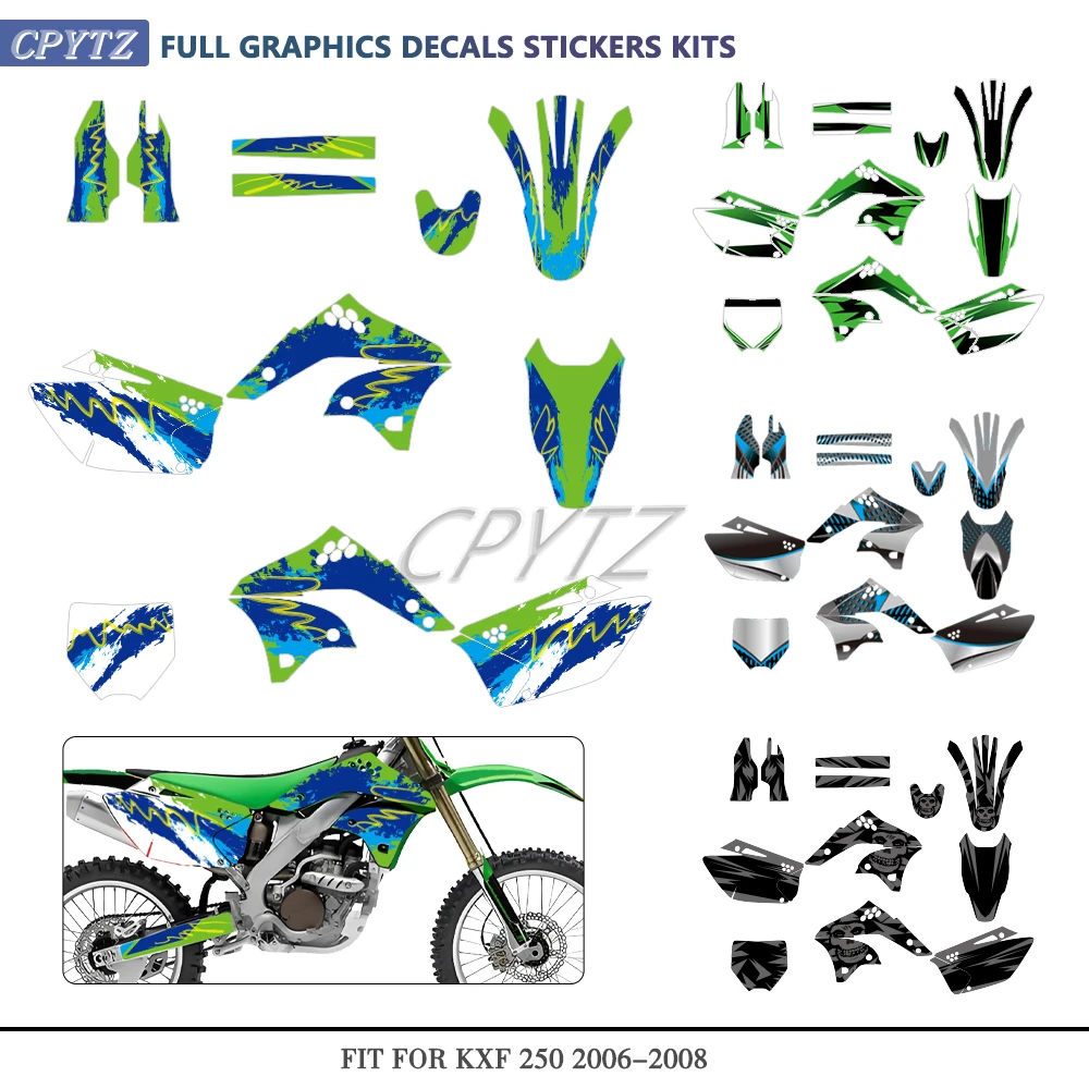 Fit for KX250F KXF250 KX 250F KXF 250 2006 2007 2008 Full Graphics Decals Stickers Motorcycle Background Custom Number