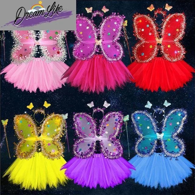 

loween Angel Wings Children's Performance Costume Glowing Fairy Princ Outfit Girls' Clothing Stage Props