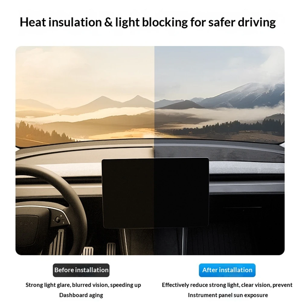 For Tesla Model YL Y Juniper Model 3 Highland Car Dashboard Cover Suede Sunshade Protector Anti-UV Mat Non-slip Pads Accessories
