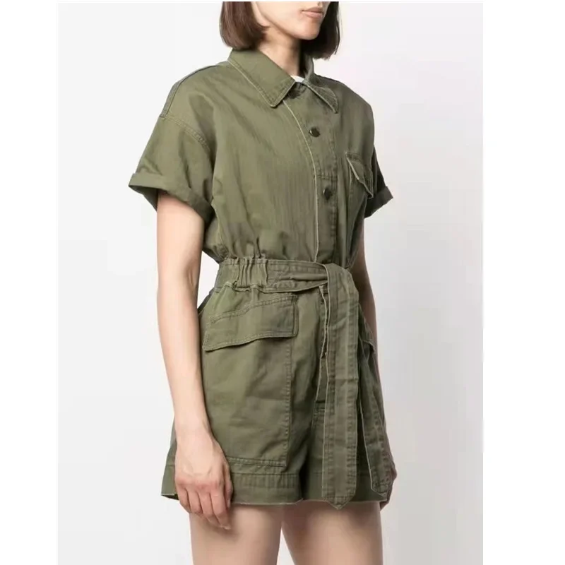 

Suit Jumpsuit Female 2022 New Summer Belt Lapel Short Sleeve European and American Streetwear Shorts Jumpsuit Women