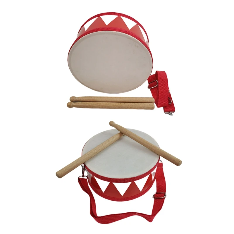 Drum Snare Kids Percussion Toys Children Instrument Children Hand Wooden 8Inch Rhythm Sense Instrument Set Red & White