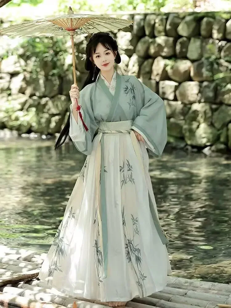 Robe Hanfu traditionnelle chinoise pour femme, costume de danse folklorique, rétro, dynastie Song, nickel é, scène, prairie, élégant, ensembles de 3 pièces