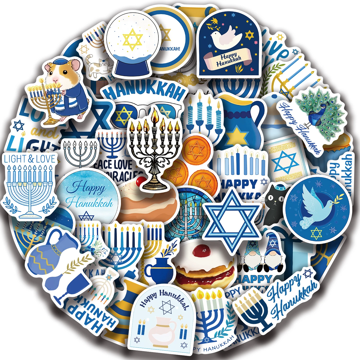 50pcs Hanukkah Series Decorative Boxed Stickers Scrapbooking Label Diary Stationery Album Phone Journal Planner