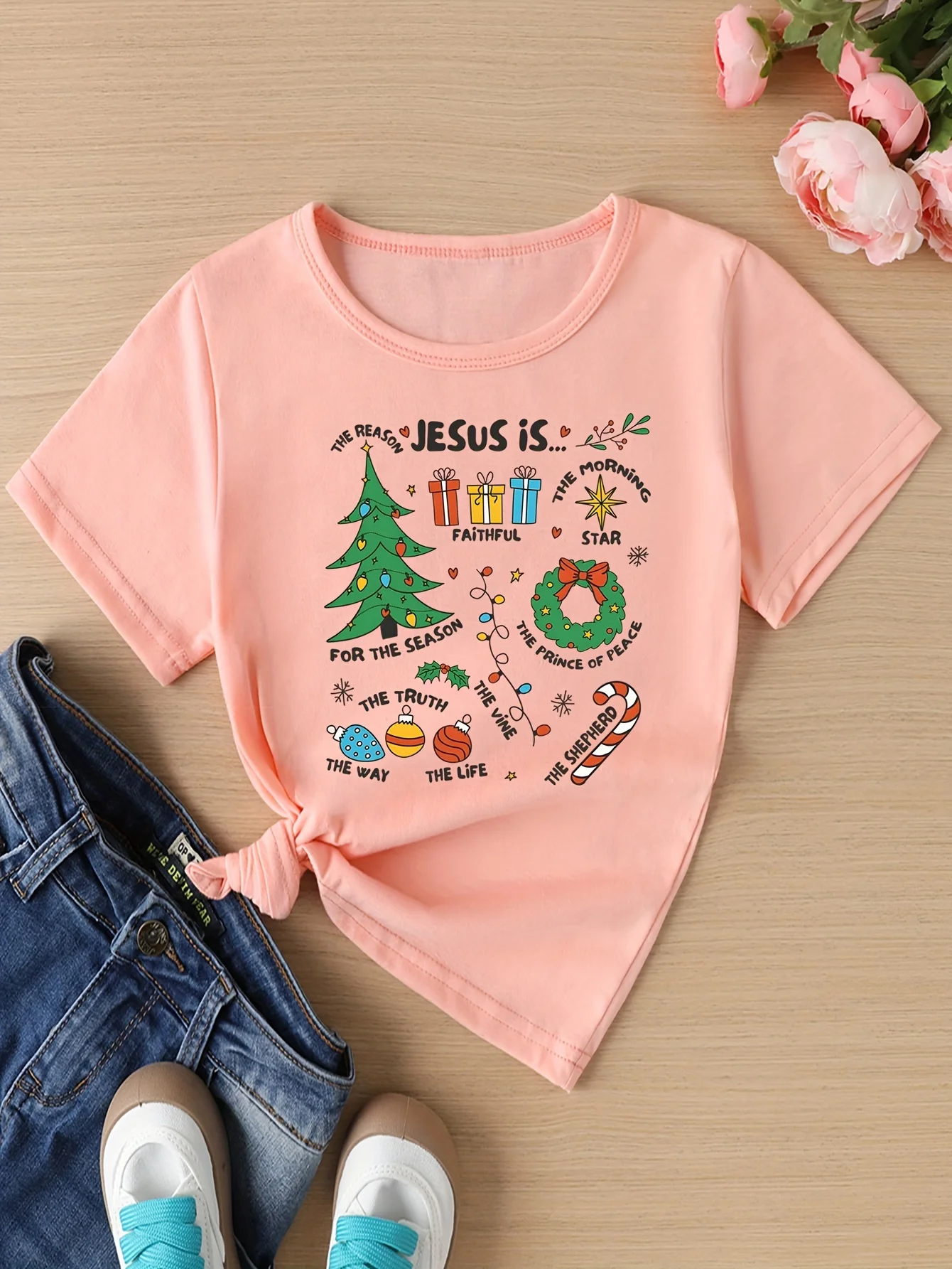 Children's Christmas T-shirt with The Words' Is The Reason 'printed on It - The Perfect  Children's Gift Parent-child Top