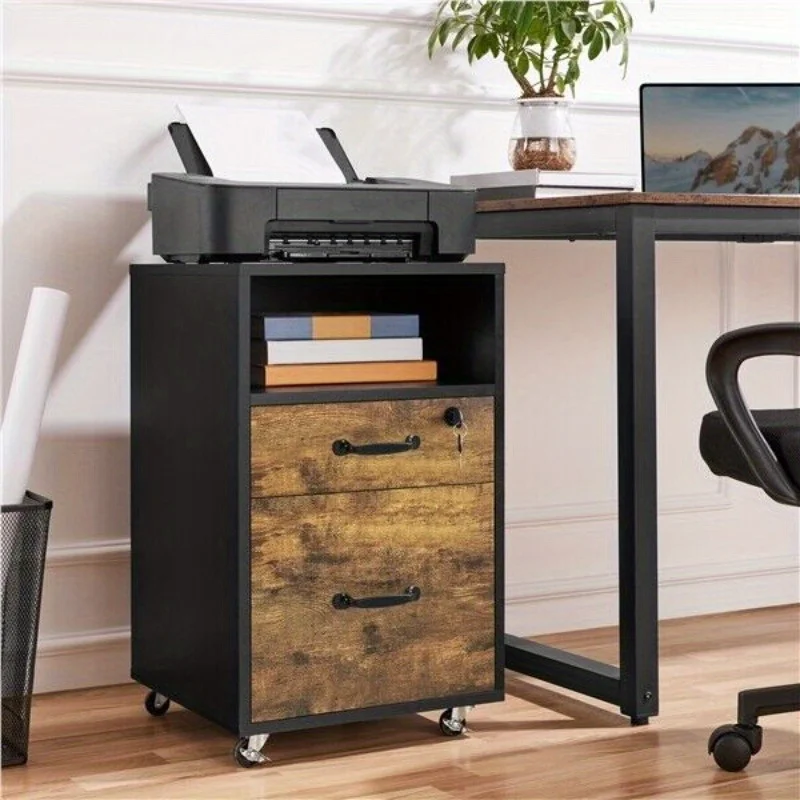 

Mobile File Cabinet with Lock and 2 Drawer, Filing Storage Unit for Letter Size