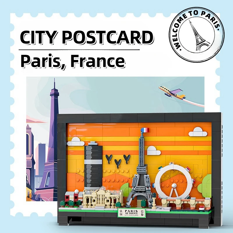

598PCS City Postcard Paris France Wall Hanging Building Blocks Small Particle Educational Toy Children Boys Toy Gifts 4925