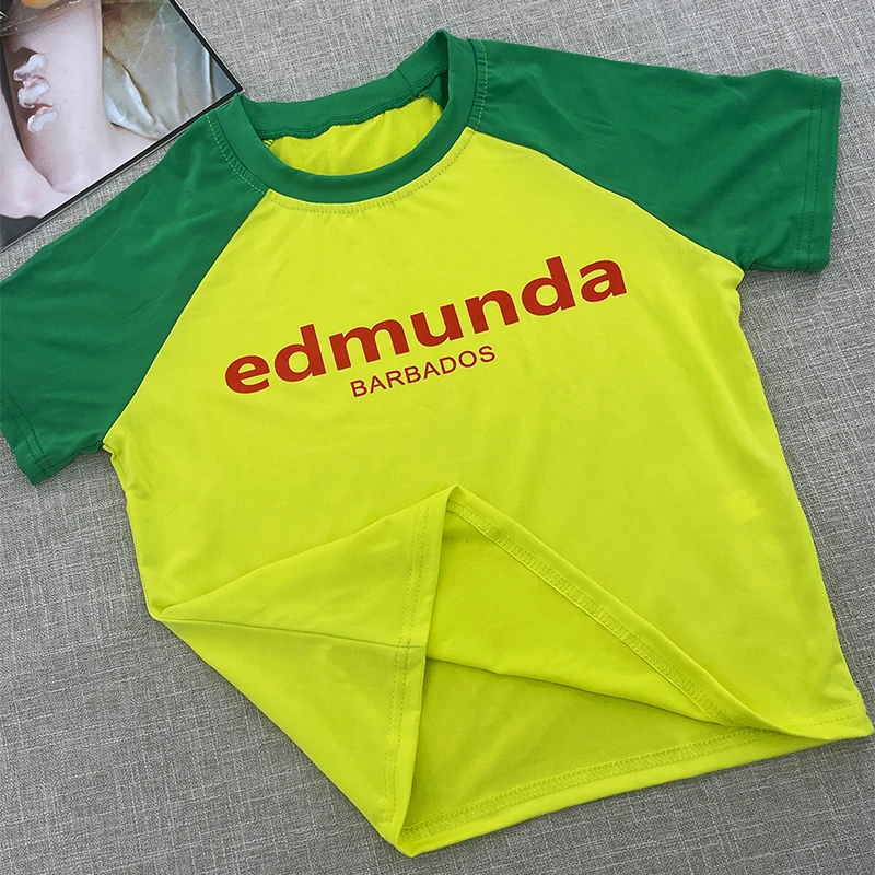 Summer New Edmunda Letter Print Aesthetic Tshirt Y2k Vintage Fashion O-neck T-shirt 2000s Women Crop Top Casual Short Sleeve Tee