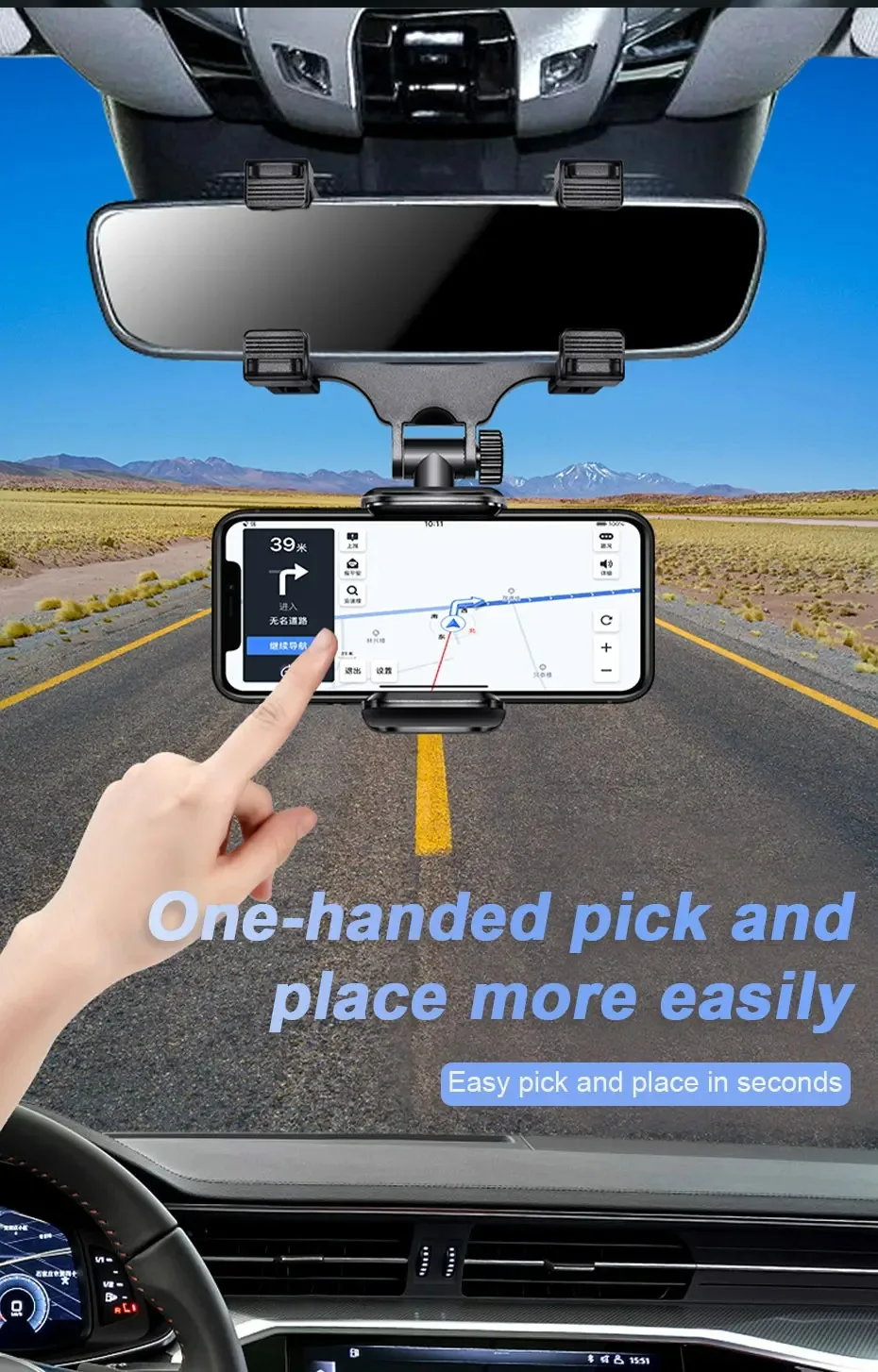 360° Auto-Handyhalterung für Rückspiegel, faltbare Navigations-GPS-Halterung, verstellbare Handyhalterung, stabil für Smartphones – Detail 3
