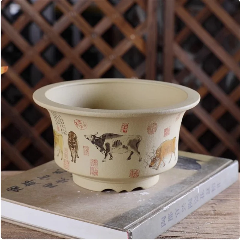 Ceramic Round Bonsai Pot,Flower Plant Pot,Home Sill Indoor Decoration