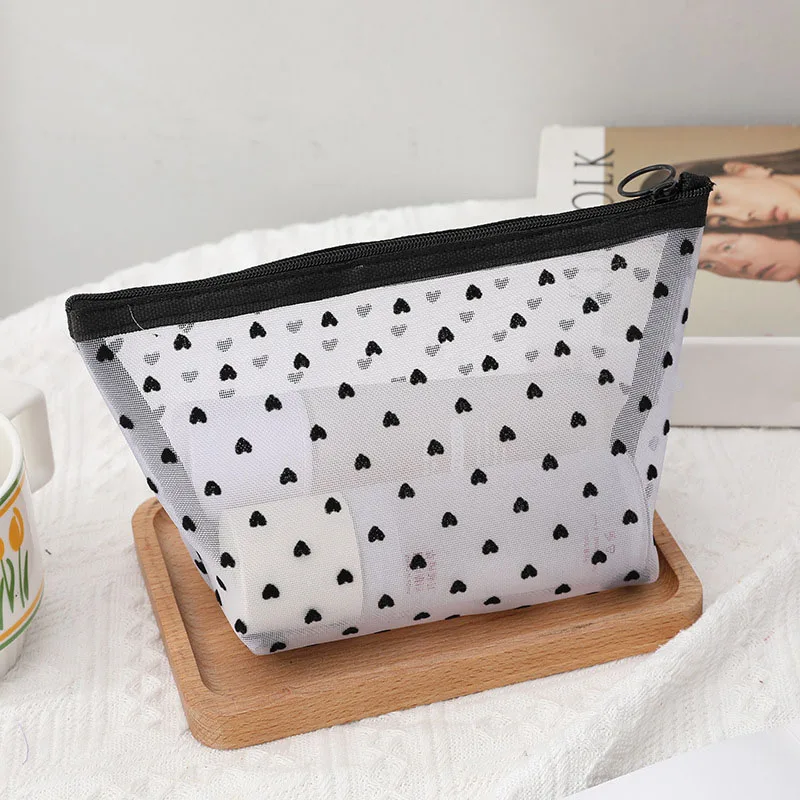 Bolsas de cosméticos transparentes de malla para mujer, bolsa organizadora de almacenamiento de maquillaje, estuche de lápices de tocador de viaje,