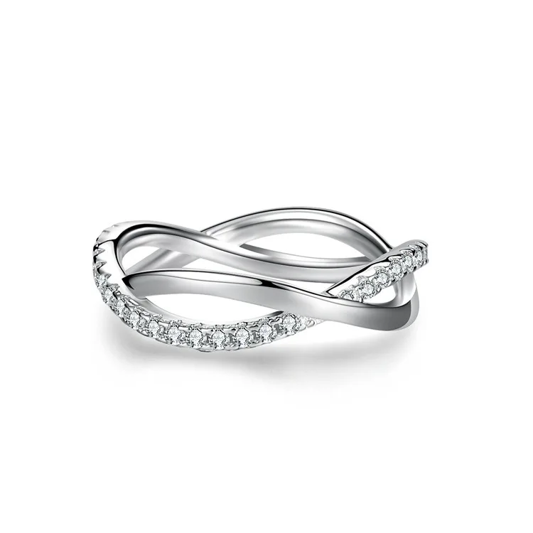 Luxury 18K White PT950 Certified V-Shaped Moissanite Row Ring Women Stack Index Tail Ring