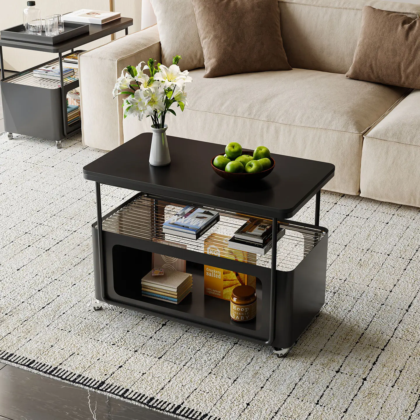 

Movable Living Room Home Rock Slab Side Few Trolleys, Light Luxury and High-end Small Apartment Simple Mobile Sofa Side Few