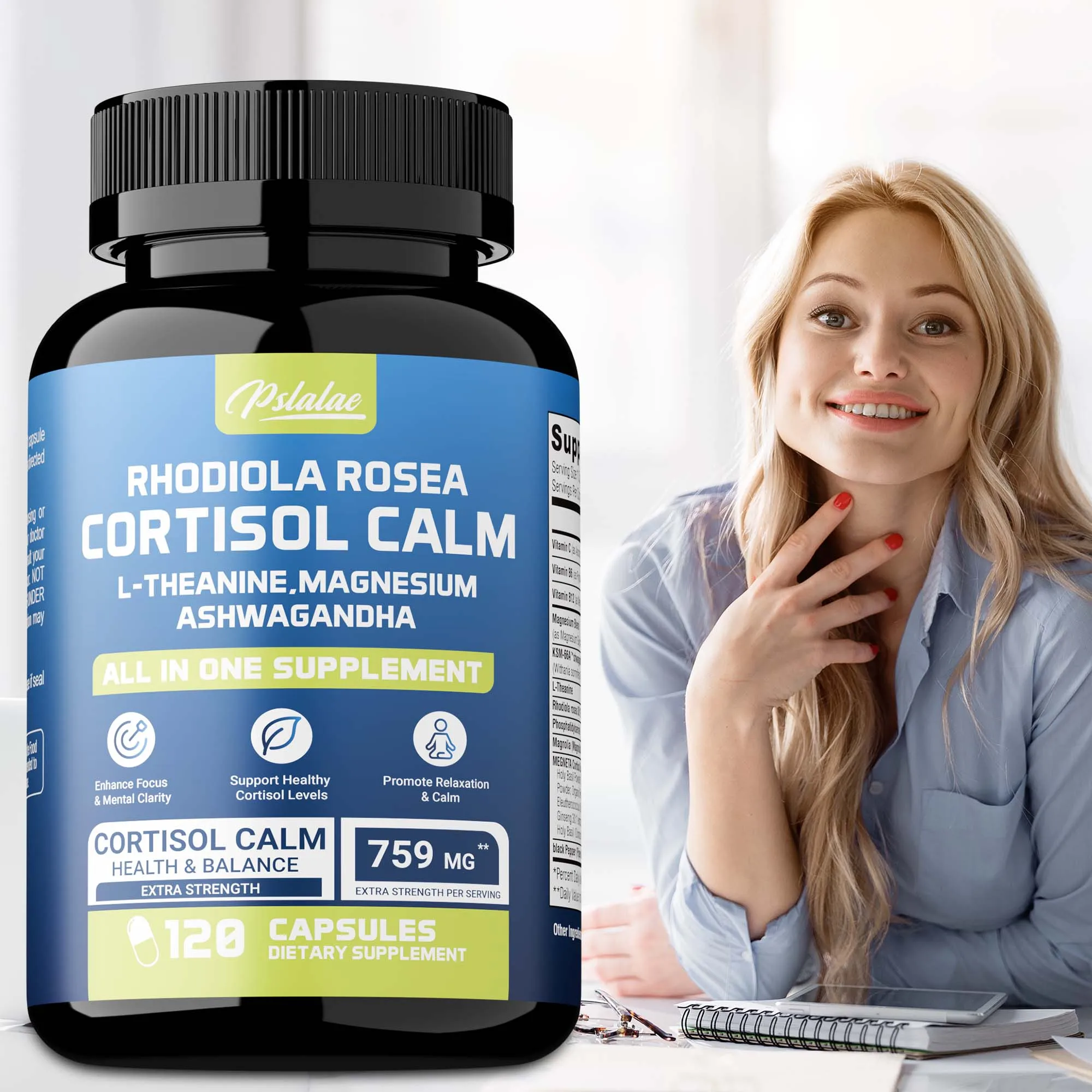 Suplemento Super Calm Cortisol Manager 16 en 1: mejora el enfoque y la claridad mental, alivia la fatiga para mujeres y hombres