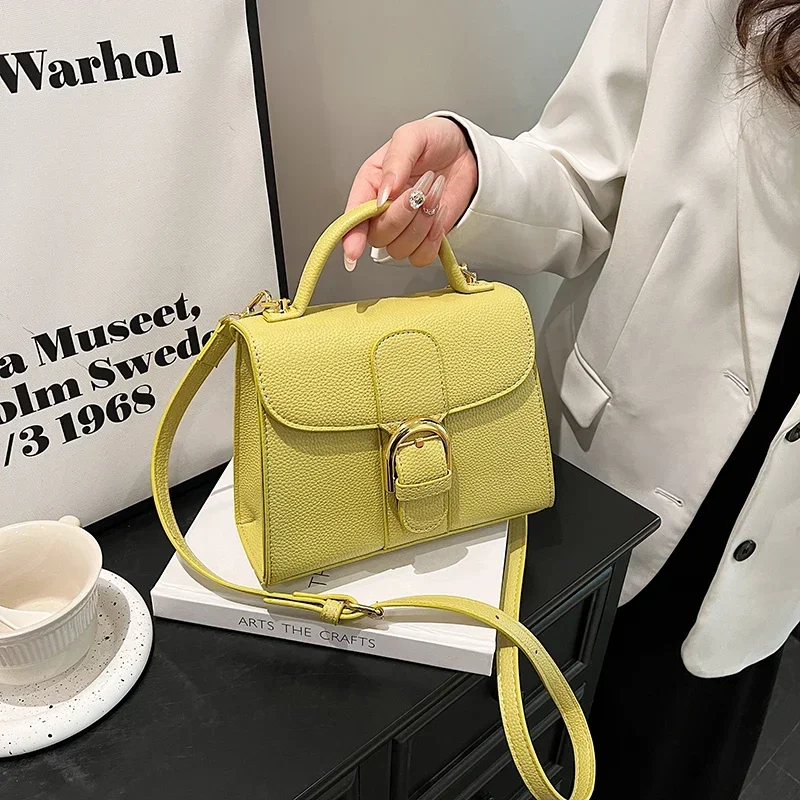 Lemon Shoulder Bag For Women Designer Handbag And Purse Solid Pu Leather Mini Crossbody Bag Female Trend Small Square Satchel