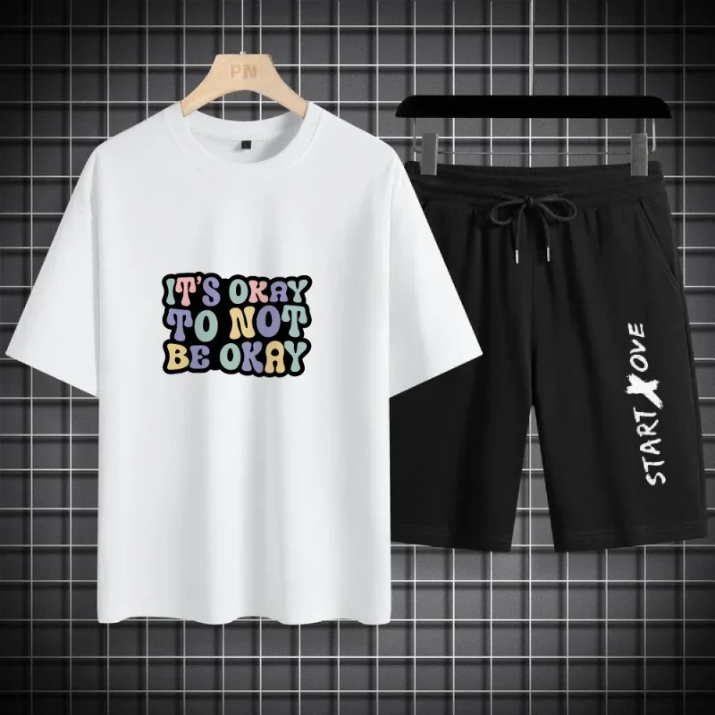 

2025 Thin Summer Men's Casual Set Breathable Polyester T-shirt and Shorts 2-Piece Lightweight Vacation Clothing for Hot Weather