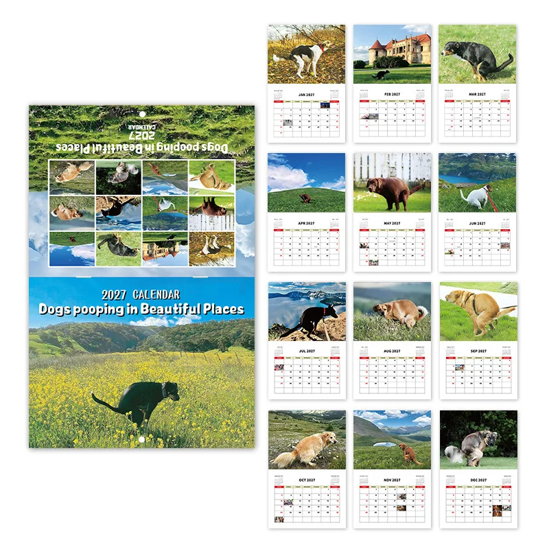 2027 Funny Dog Wall Calendar Dogs Pooping in Beautiful Places Novelty Gag Gift for Dog Lovers Home Office Wall Deco
