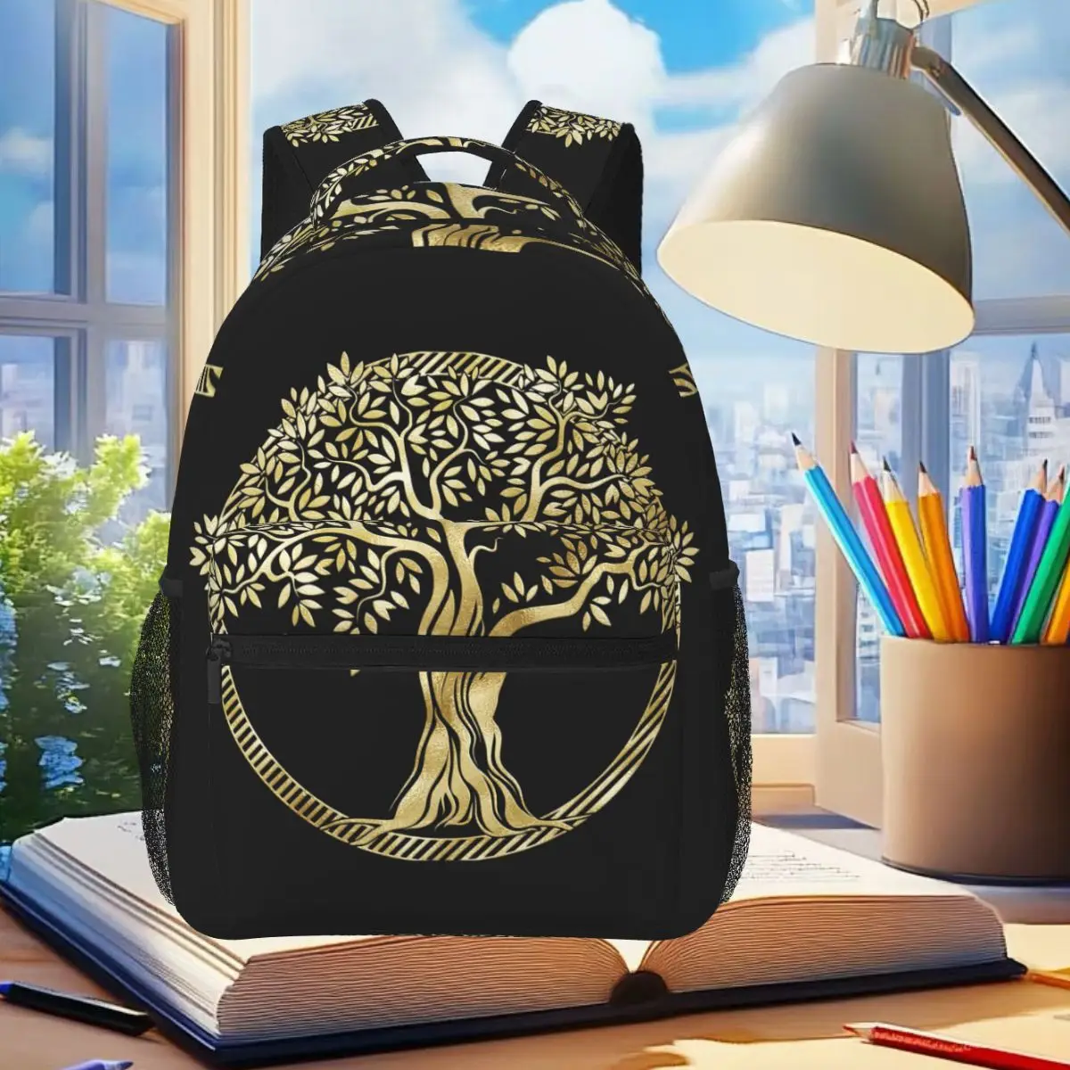 

Golden Tree Of Life Backpack Student Boys Girls BookBag Kids School Bag Computer Shoulder Bags for Men Women