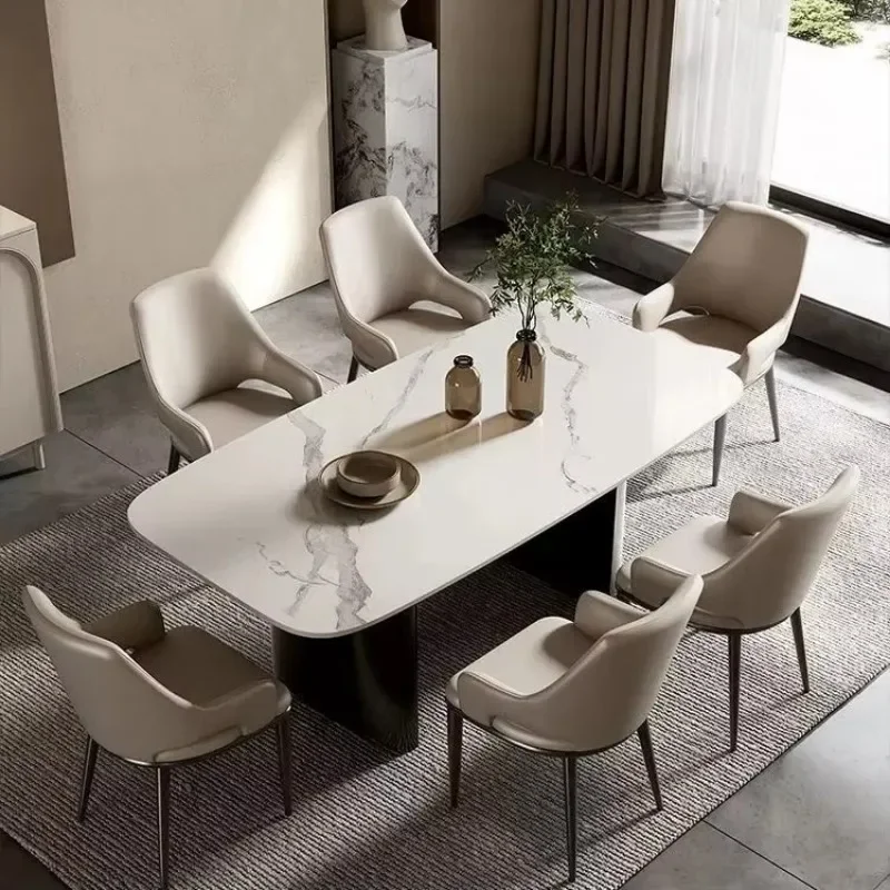 Sillas de comedor de cuero nórdico italiano para exteriores, sillas de lujo modernas para mesa y silla de habitación, diseño de restaurante de hotel de respaldo alto