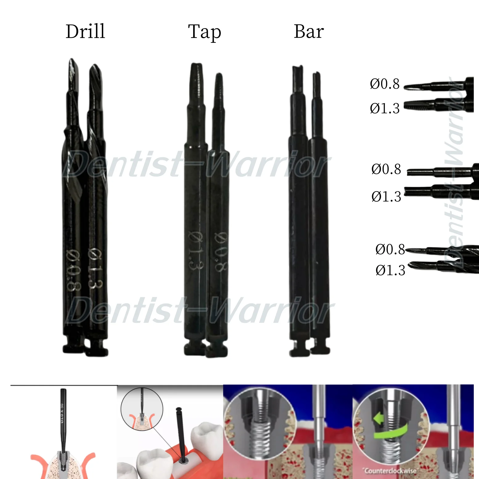 3Types Dental Implant Fixture Fractured Broken Screws Removal SOS Remove Tap Extractor 0.8mm/1.3mm