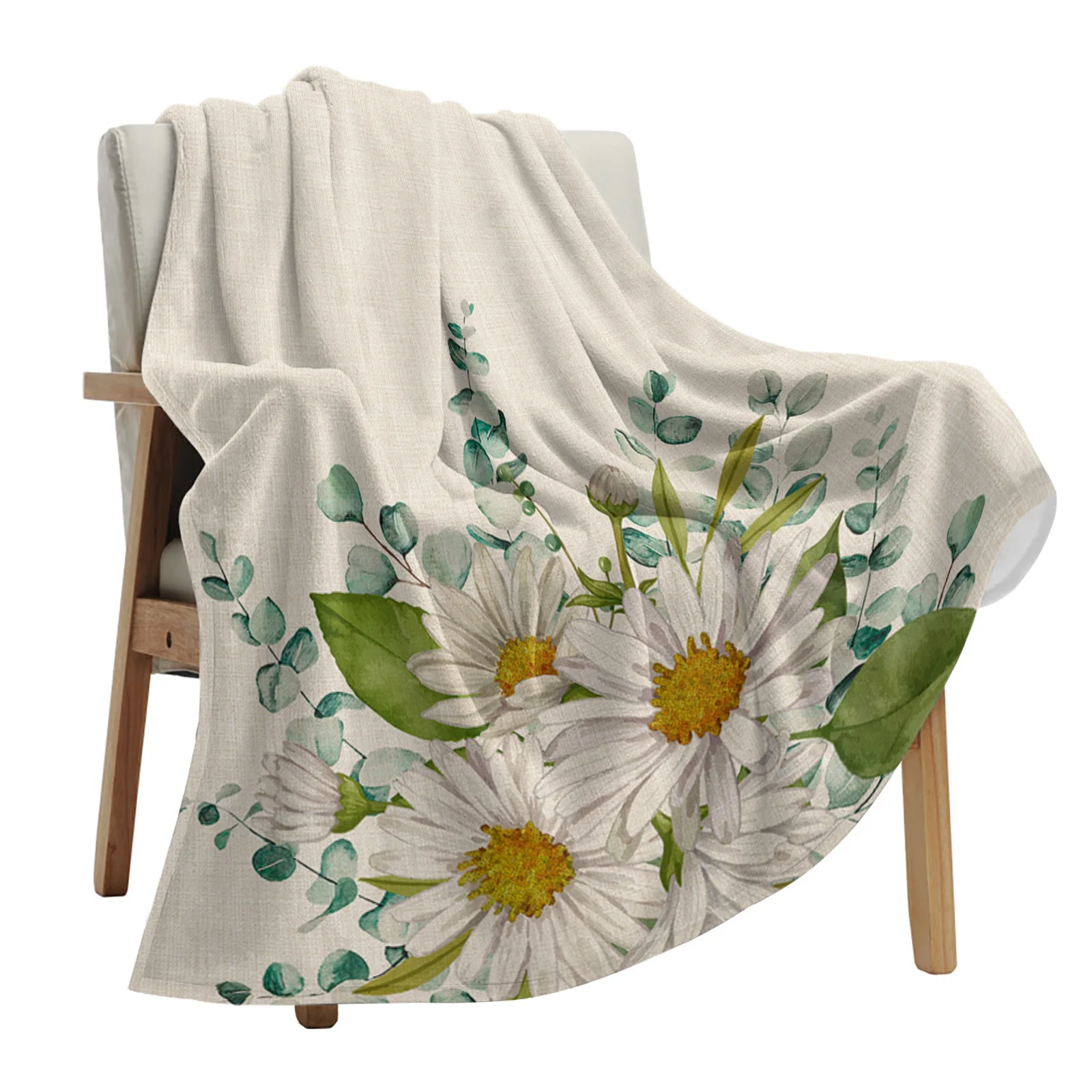 Flowers Daisies Eucalyptus Leaves Throws Blankets for Sofa Bed Winter Soft Plush Warm Sofa Throw Blanket Holiday Gifts