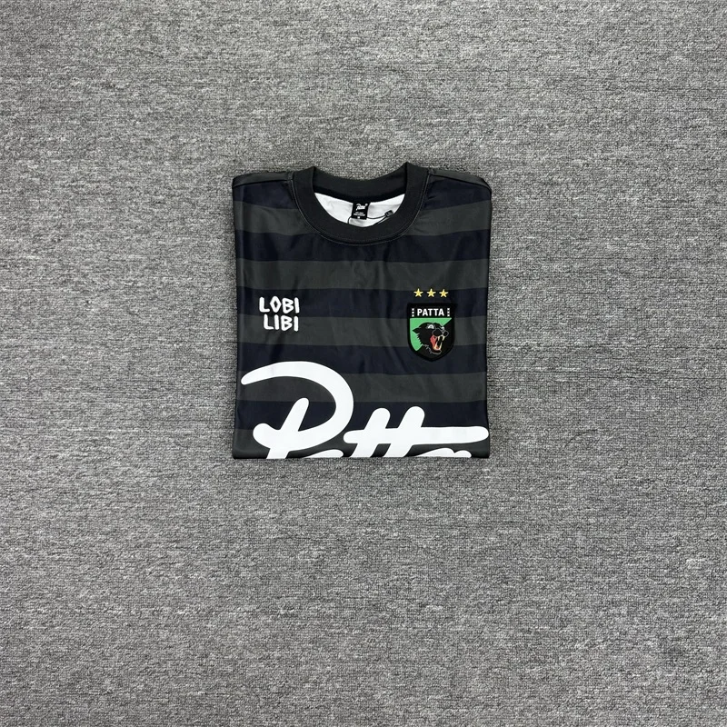 

Oversized PATTA Black Striped T Shirt Men Women High Quality Long-sleeved Jersey