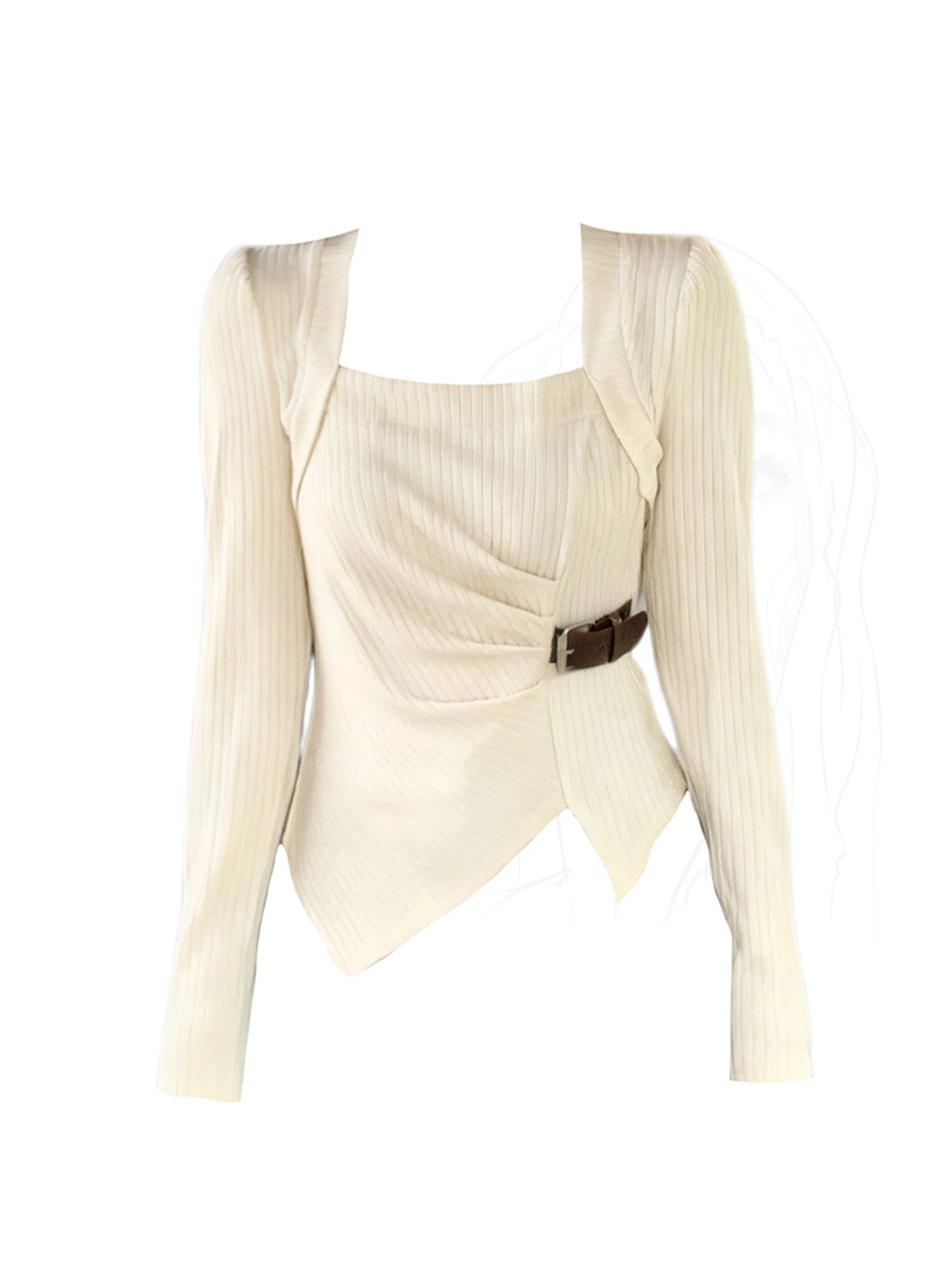 المرأة المشمش البلوز سترة خمر 2000s Y2k الكورية البلوز متماسكة طويلة الأكمام ساحة طوق المعتاد سترة ربيع الخريف #1