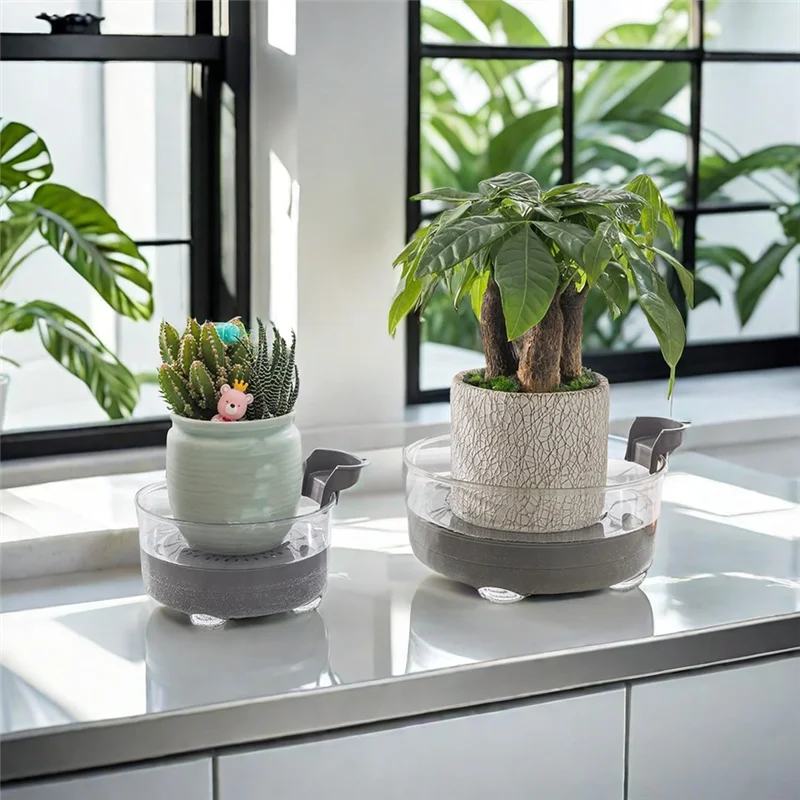 AT02-Deep Plant Saucer, Bottom Watering Tray With Height-Adjustable Planter Riser For Indoor Plants, Plant Water Catcher Tray
