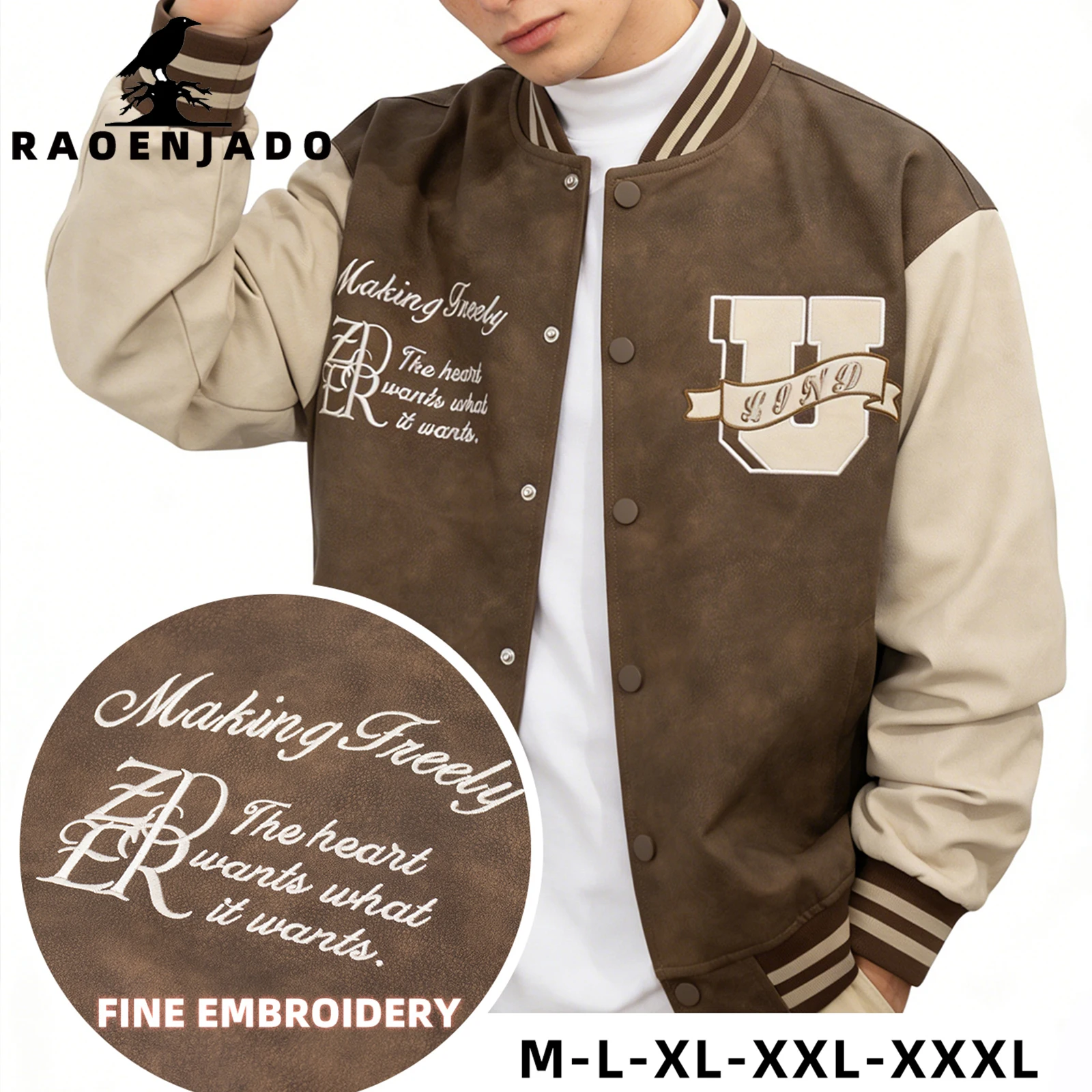 Varsity Jacket Letterman - Jaket Kulit PU Pria Model Vintage