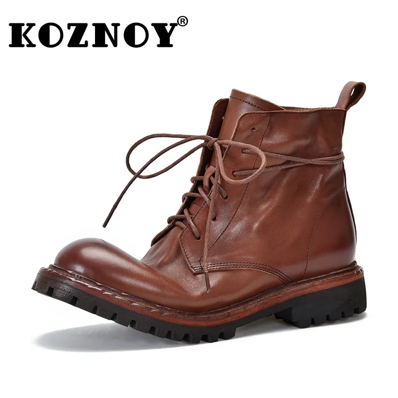 

Koznoy 3.5CM Genuine Leather Ankle Booties Chimney Spring British Women Ethnic Chelsea Boot British Autumn Luxury Fashion Shoes